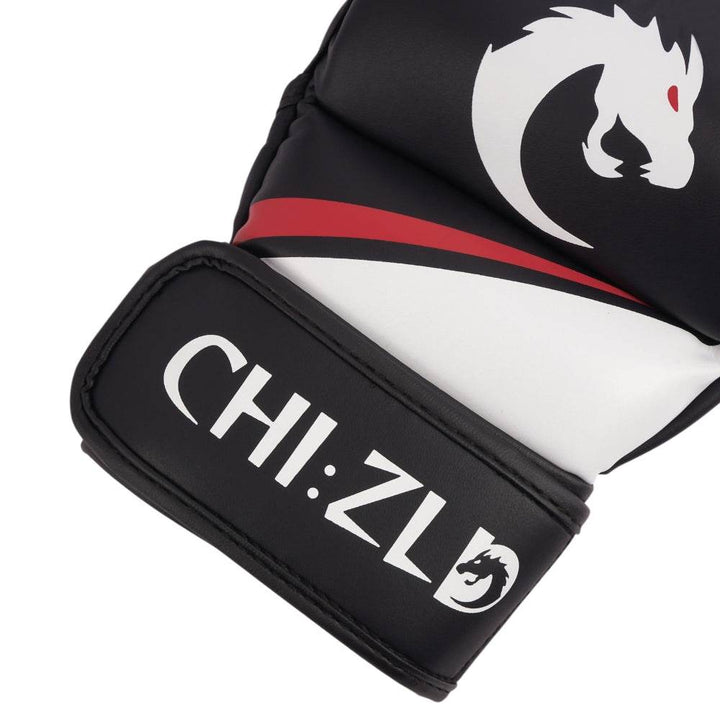 Close-up of wrist closure showing CHIZLD logo and clean stitching along black synthetic-leather strap.
