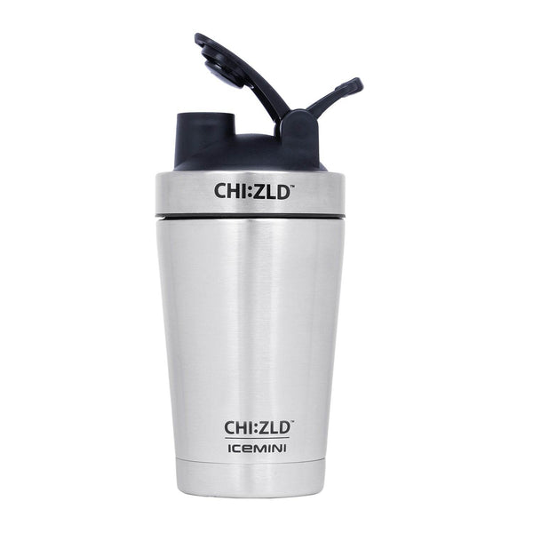 Frosted CHIZLD ICE Mini Protein Shaker with bold black logo, displayed on a white background.