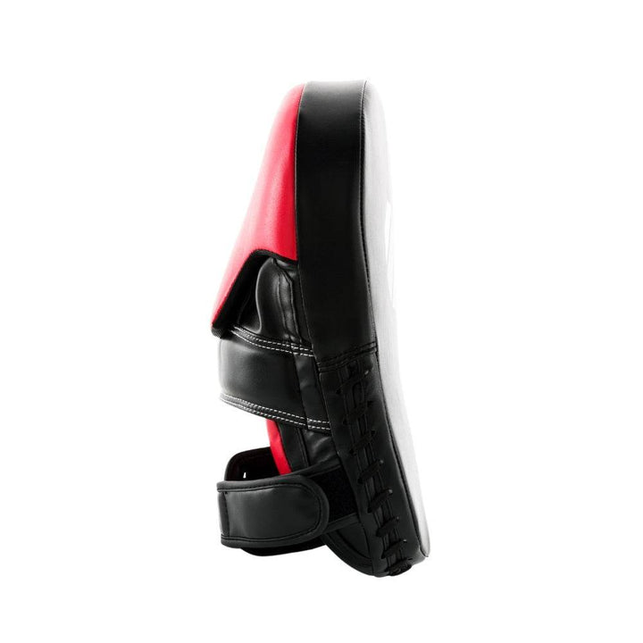 Side profile – left edge – Slim view highlighting stitched black lace seam and red hood taper.