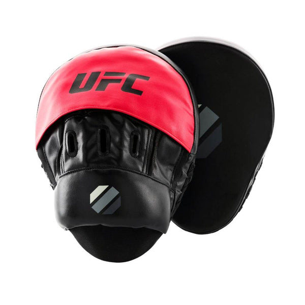 Pair angled: Two mitts overlapped, front and rear visible, showing curved profile and grey octagon targets.