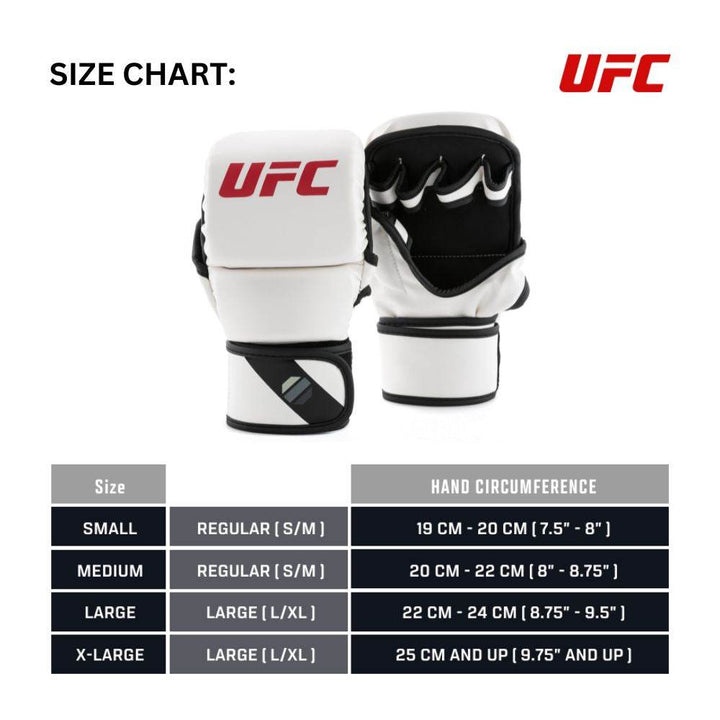 Size-chart graphic – Table beneath glove photo lists Small (19-20 cm), Medium (20-22 cm), Large (22-24 cm) and X-Large (25 cm +) hand circumferences in cm and inches.