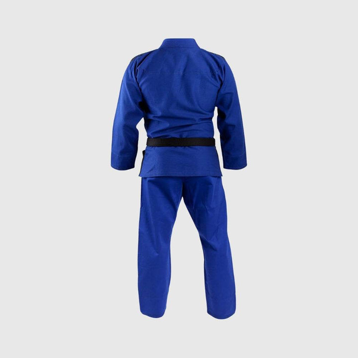 Back view of the blue Venum BJJ Gi on a mannequin, illustrating the cut and design from behind.