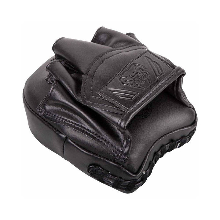 Rear view of Venum Elite Mini Focus Mitts showing individual finger slots, padded palm support, and embossed patch
