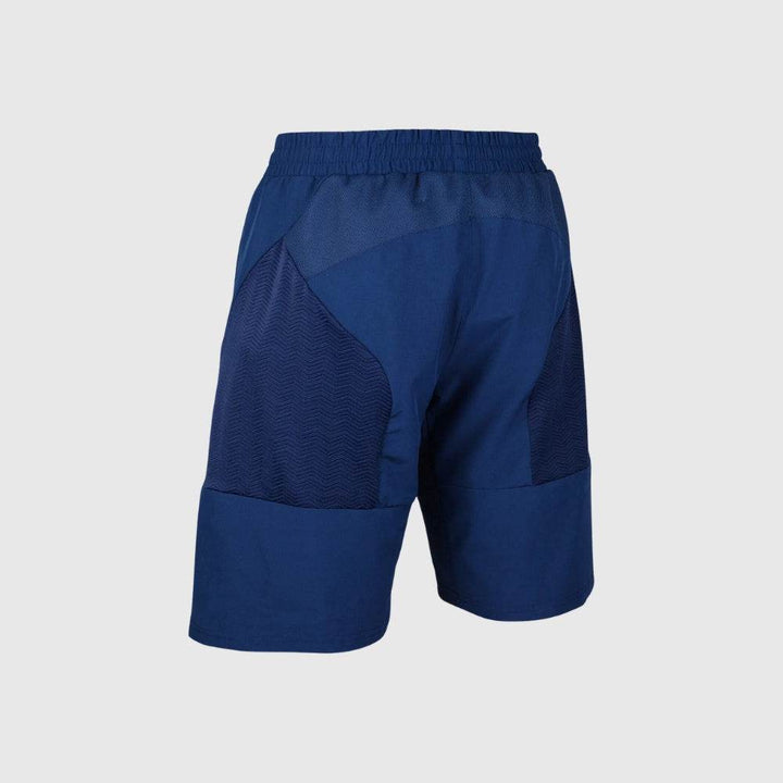 Backside view of Venum blue training shorts with breathable mesh inserts and flexible construction.