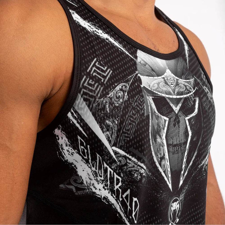 Close-up of the chest graphic showcasing the intricate gladiator design and textures.